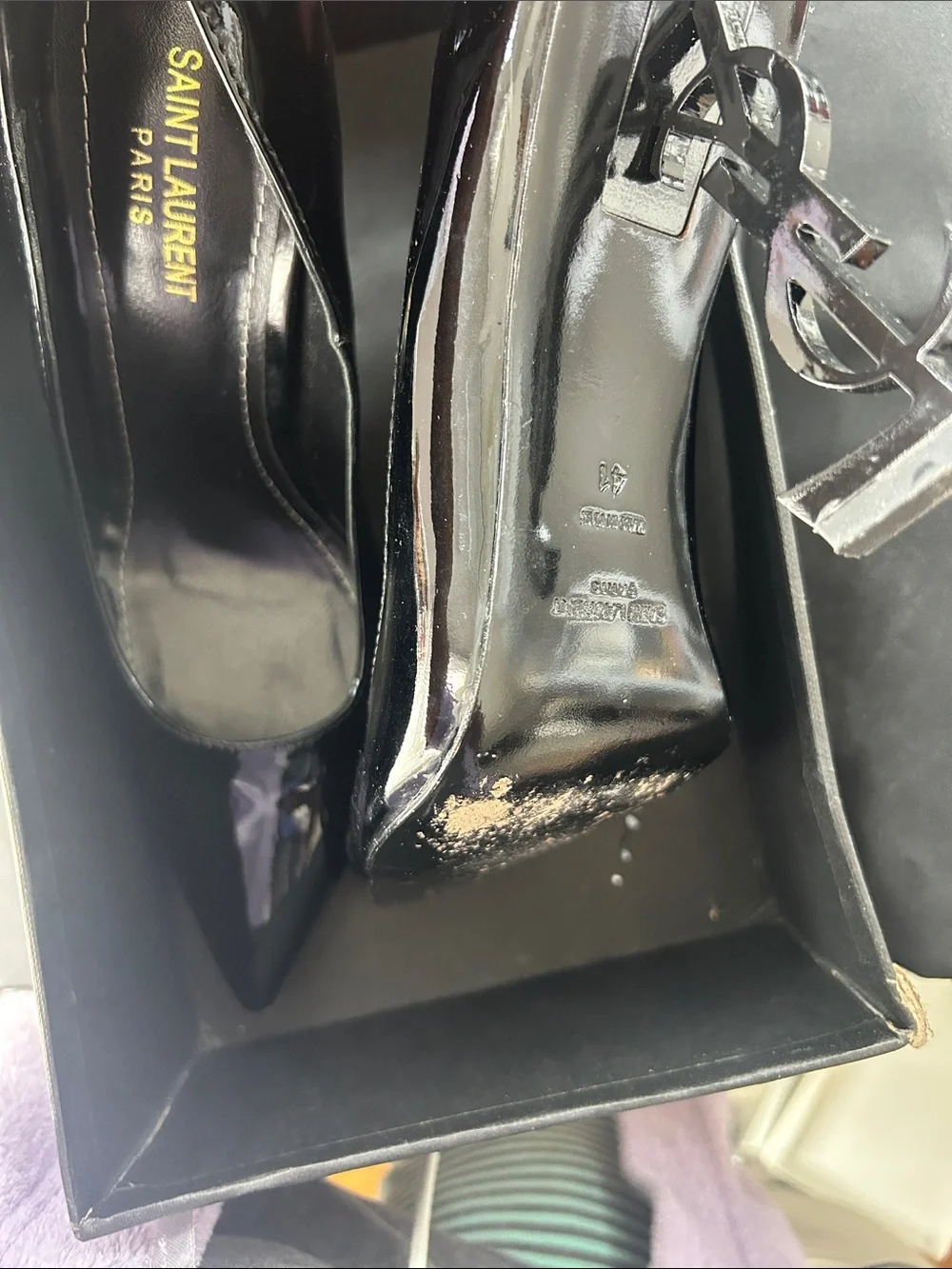 Saint Laurent Black Patent Logo Heel Pumps - Picture 2 of 2